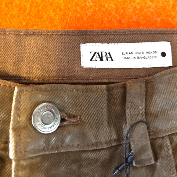 Zara chocolate brown relaxed mid waist waxed jeans NWT - Picture 4 of 12
